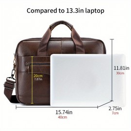 Leather Crossbody Bag, Men's Briefcase, Portable Shoulder Bag, Top Layer Leather File Bag, Large Leather Tote Bag, Leather Computer Bag, Suitable for Valentine's Day, Teacher's Day, Back to School, Graduation and Christmas Gifts